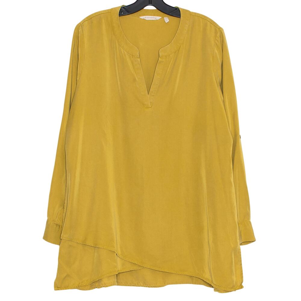 Soft Surroundings Tunic Top Flowy Earthy Tencel Cottage Casual Ochre Large Flaw